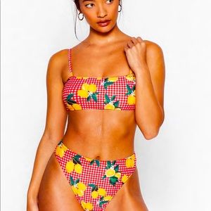 NWT Nasty Gal red gingham+lemons bikini set